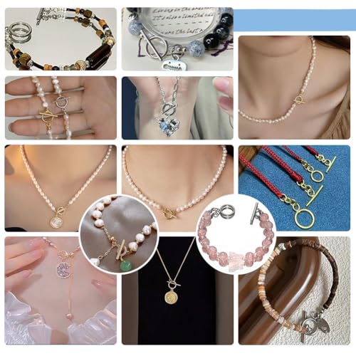 UNICRAFTALE 30 Sets 2 Colors Toggle Clasps 304 Stainless Steel Ring Toggle Connectors Golden & Stainless Steel Color IQ Toggles Clasps & Tbar Clasp for DIY Necklace Bracelet Jewelry Making