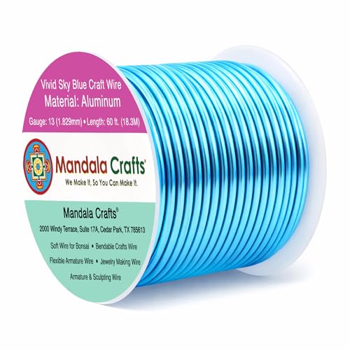 Mandala Crafts 13 Gauge Anodized Aluminum Craft Wire for Jewelry Making - 60 FT Colored Flexible Vivid Sky Blue Wire - Bendable for Bonsai Armature Crafting Sculpting - color: Vivid Sky Blue, size: 13 Gauge