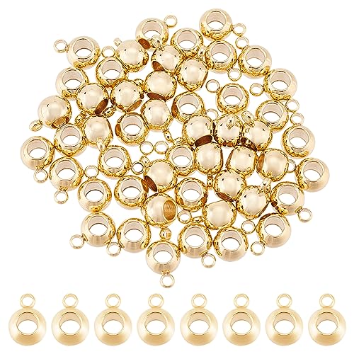 PH PandaHall 50pcs 304 Stainless Steel Bail Beads Hanger Links Golden Rondelle Carrier Beads Loose Spacer Beads with Loop for European Style Bracelets Necklaces Jewelry Making 8.5x6x4.5mm