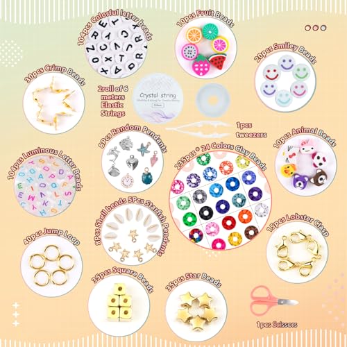 FZIIVQU 6100Pcs Clay Beads Bracelet Making Kit 24 Colors Friendship Bracelet Beads Kit with Preppy Polymer Bead for Jewelry Making Charms Gifts for Teen Girls Ages 6-12 - color: 6100