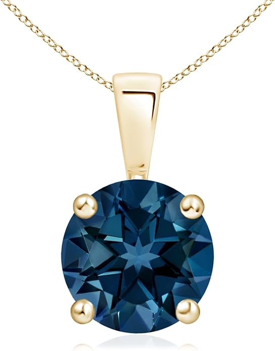 Angara Natural Blue Topaz Solitaire Pendant for Women | Classic Prong-Set Round Blue Topaz Pendant in 14K Solid Gold/Silver/Platinum With 18" Chain | December Birthday, Gemstone Jewelry Gift