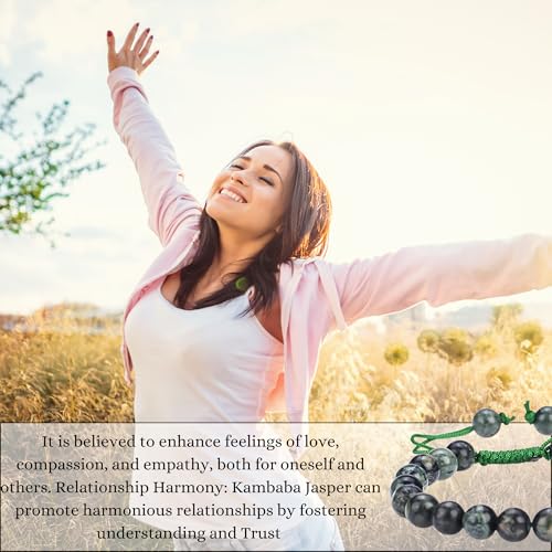 ANAYA AGATE Energy Protection Crystal Handmade Adjustable Bead Bracelet Perfect for Men, Women’s Christmas Gift - Gemstone Healing Stretch Bracelet Pulsera Para Hombre Mujer Stocking Stuffer - color: Kambaba Jasper