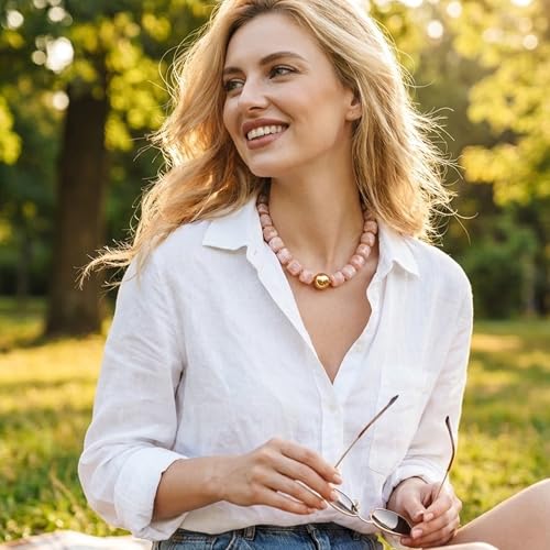 Mchic Colorful Beaded Choker Necklace for Women: Boho Large Square Acrylic Beaded Necklace Stainless Steel Adjustable Surfer Beach Strand Necklaces Summer Handmade Jewelry Gift for Women - color: Beige