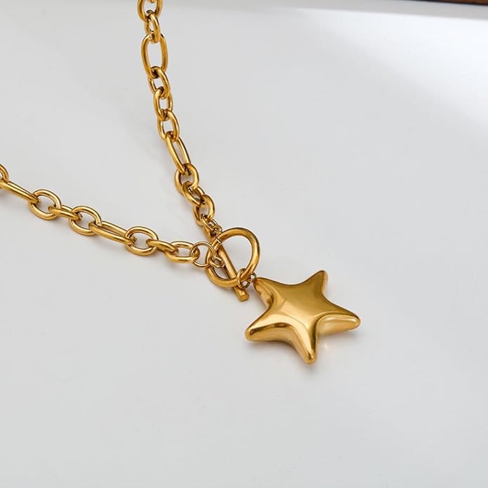 Large Star Necklace Chunky Gold Necklace for Women Trendy Silver Big Statement Necklaces Bold Thick Paperclip Necklaces OT Toggle Chunky Jewelry Holiday Christmas Jewelry Gifts Stocking Stuffers