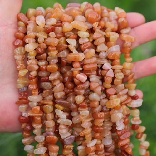 400pcs Natural Chip Stone Beads for Jewelry Making Red Aventurine 5-8mm Irregular Gemstones Healing Crystal Loose Rocks Bead Hole Drilled for Ring Earrings Necklace Bracelet Making DIY Art Crafts - color: Red Aventurine-(2 Strands-62")