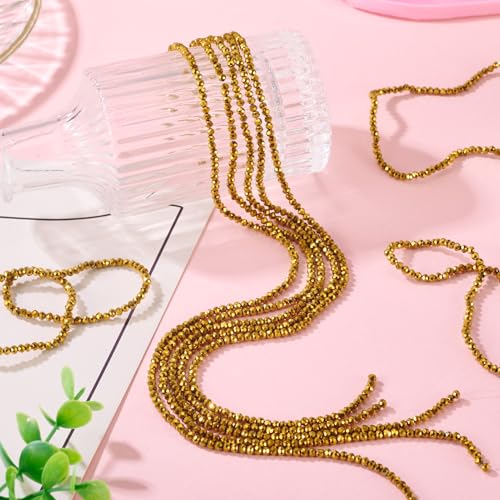 FASHEWELRY 10 Strands 3mm Golden Plated Glass Beads Rondelle Crystal Glass Spacer Beads Faceted Briolette Bead for DIY Necklace Bracelet Jewelry Making Gift - color: Golden Plated, size: 3mm