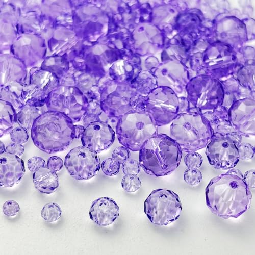 600pcs Crystal Glass Beads 3mm 4mm 6mm 8mm 10mm Rondelle Faceted Crystal Beads Spacer Beads for Necklace Bracelet Earrings DIY Jewelry Crafts Making Supplies(Crystal Purple) - color: Crystal Purple