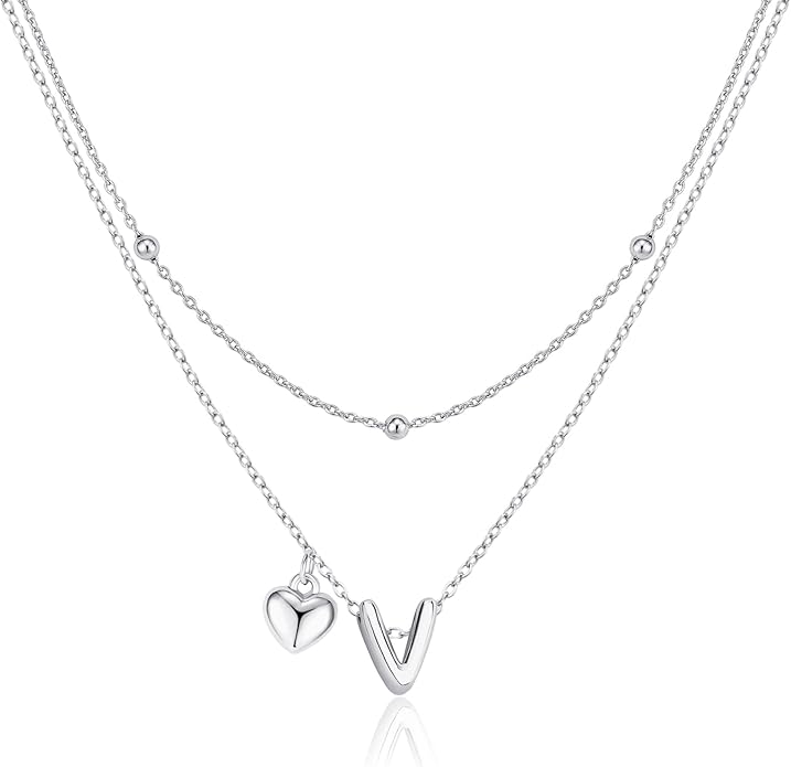 adoyi Valentines Day Gifts for Women Hers Dainty 14K Gold Plated Heart Initial Necklaces Layered Letter A-Z Pendant Necklace Stack Trendy Jewelry Birthday Valentines Day Gifts for Women Jewelry