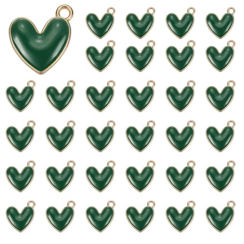 MECCANIXITY Enamel Alloy Heart Charm, Valentine Heart Pendants Love Jewelry Making Charm for DIY Necklace Bracelet Earrings Keychain - color: Dark Green