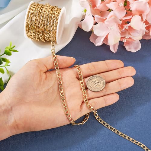 Craftdady 16.4 ft Golden Aluminium Curb Chain 7x4mm Twisted Metal Chain Oval Cross Unwelded Small Chain for Crafts DIY Necklace Bracelet Jewelry Making Supplies - color: Golden,7x4mm