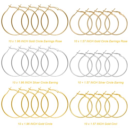 60Pcs Hoop Earring Findings Stainless Steel Earrings Beading Round Earrings Open Beading Hoop for Jewelry Making DIY Crafts Art Creation (40mm+50mm) - color: 40mm+50mm