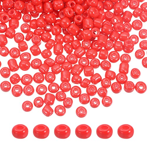 HARFINGTON 2000Pcs Small Glass Beads 6/0 4mm Loose Tiny Round Small Beads for Bracelet Earring Rings Jewelry Making, Red - color: Red