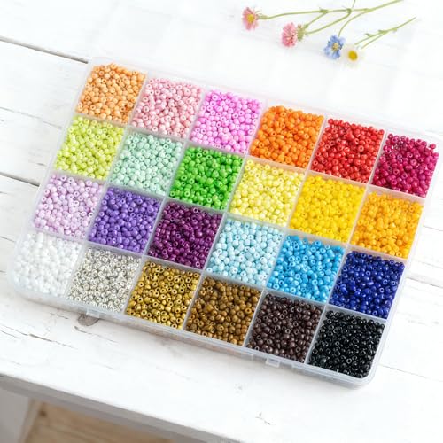 Rainbow Color 3mm Seed Beads, 5200Pcs Glass Seed Beads Kit with Storage Box for DIY Necklace Bracelet Crafts - color: Rainbow