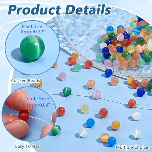 100pcs Golden Yellow Cat Eye Beads 8mm Round Semi Precious Stone Hole Size 1mm DIY Charm Spacer Beading Smooth Gemstone Loose Beads for Jewelry Making Bracelets Necklaces Earrings Crafting - color: Golden Yellow