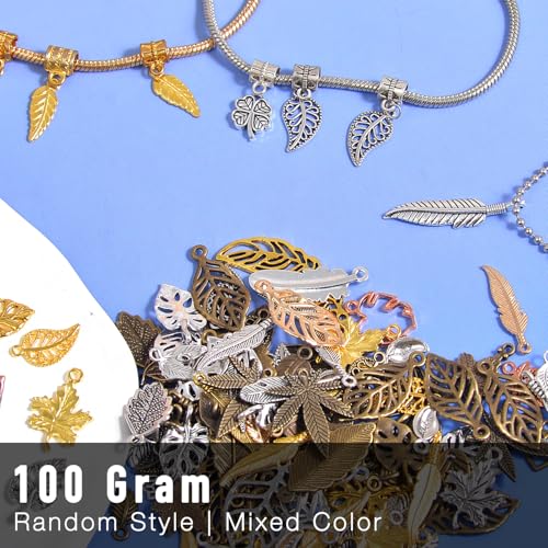 stino 100g Metal Pendant Charms for Jewelry Making, Bulk Silver & Gold Plated Charms for Braclet Necklace Crafts, Animal Plant Flower Pet and so on - color: Leaf Silver & Gold