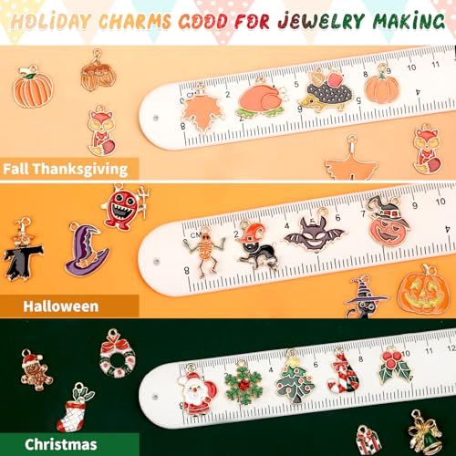 SANNIX 110Pcs/55 Pairs Holiday Charms, Thanksgiving Fall Halloween Christmas Charm for Jewelry Making, Assorted Gold Enamel Charm Pendants for Bracelet Necklaces Earrings Craft Supplies - style: Holiday Charms