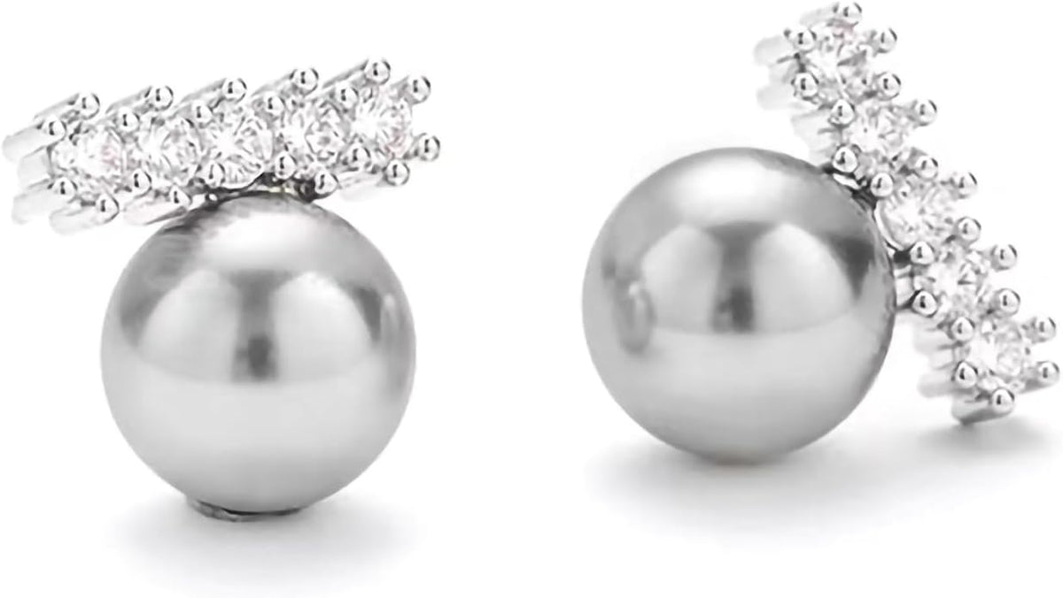 Pearl Stud Earrings for Women Stainless Steel Unique Statement Small Pearl Enamel Button Statement Vintage Earring Jewelry