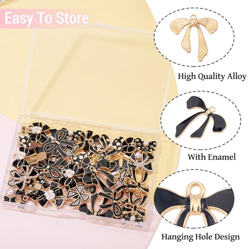 Craftdady Enamel Dangle Charms Pendant Food Animal Flower Cute Charms Colorful Metal Fruit Pendants Hang Ornament for Craft Bracelet Necklace Earring Key Chains Jewelry Making - color: Black Bowknot