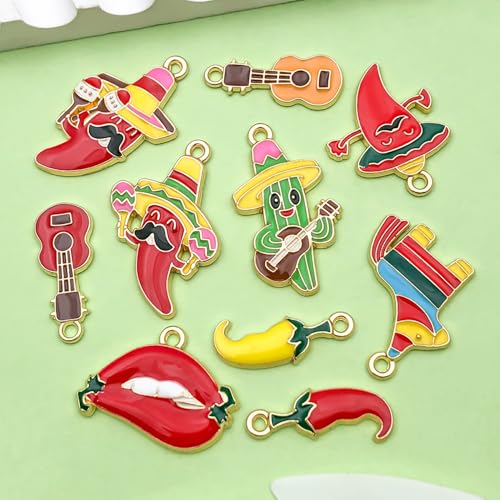 Sailanzi 20pcs Alloy enamel Mexican style chili cactus Jewelry Making DIY Keychain Earrings Pendant Various Design Charms for Jewelry Making Bracelets Necklace(SN1097) - color: SN1097