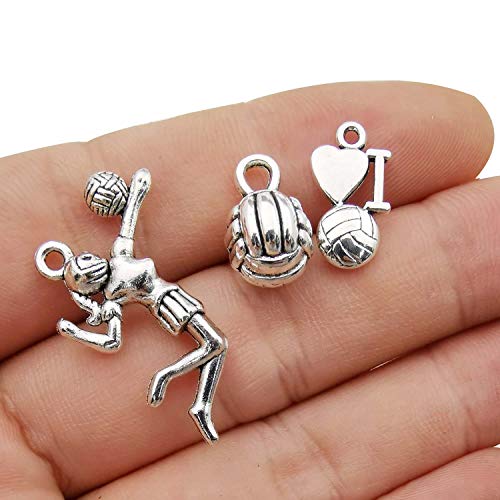 Youdiyla 45 Volleyball Charms Collection, Bulk I Love Sport Volleyball Girl Ball Fitness Charms Metal Pendant Craft Supplies Findings for Necklace and Bracelet Jewelry Making HM322 - color: Volleyball Charms-45pcs