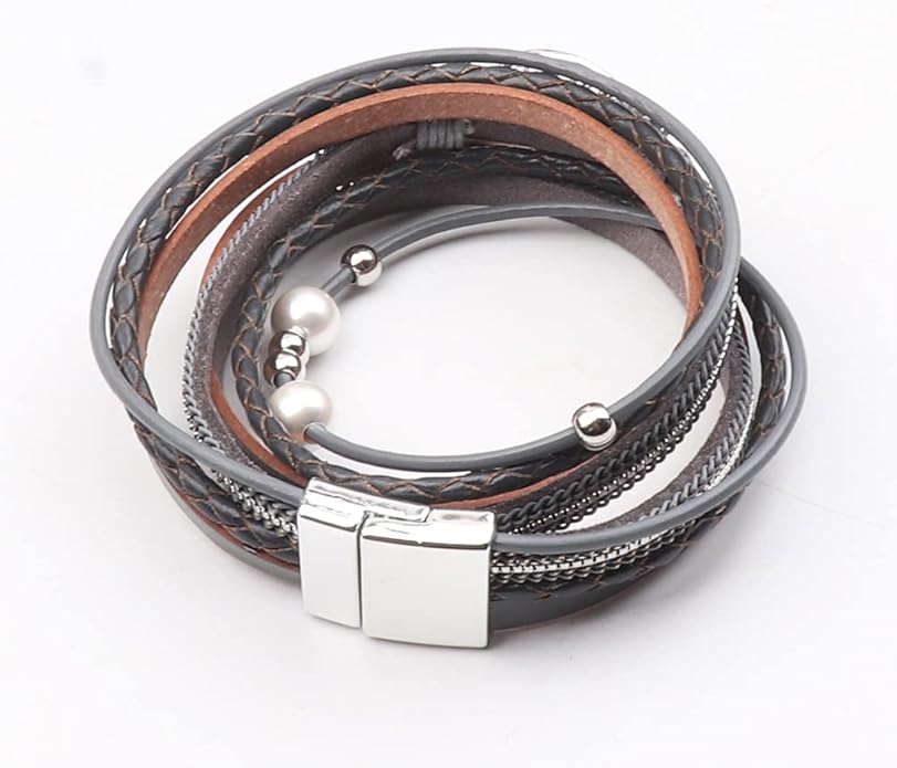 KSQS Tree of Life Leather Multi-Layer Wraps Bracelet,Boho Wide Buckle Wristband Bangle,Braided Cuff Bracelets for Women