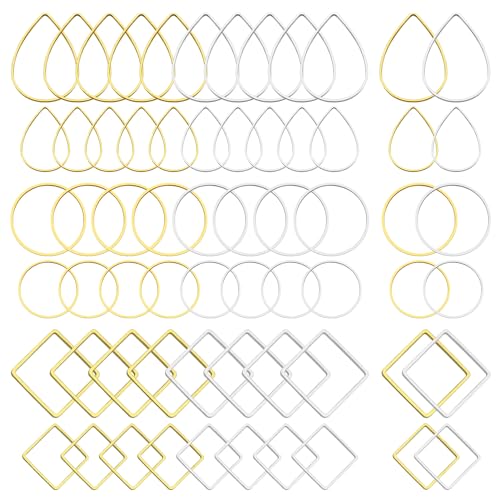 144pcs Earring Hoops for Jewelry Making, 3 Shapes Earrings Findings Hoops Beading Hoop Earrings Hypoallergenic Square Teardrop Round Earring Findings for DIY Craft Accessories Supplies(Gold&Silver) - color: 144PCS;Teardrop,Square,Round;Gold,Silver