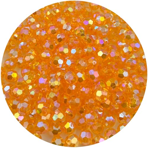 200 Pcs 10MM Round Faceted Acrylic Beads AB Color Transparent Crystal Acrylic Beads Round Bicone Beads for Jewelry Making, Bracelets Necklaces Earrings Wind (125- Orange Yellow AB) - color: 125- orange yellow AB, size: 10MM
