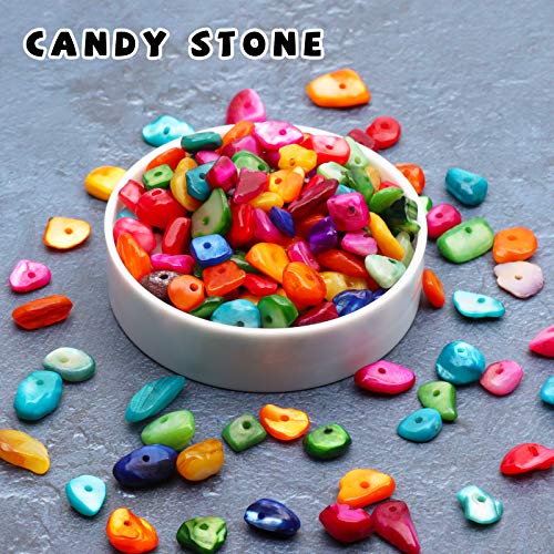 500 pcs Natural Chip Stone Beads, Candy Stone 5-8 mm Irregular Gemstones Healing Crystal Loose Rocks Bead Hole Drilled for Jewelry Making Bracelet - color: Candy Stone