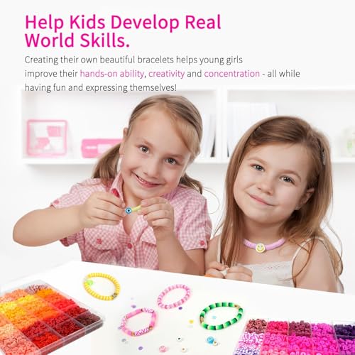 Friendship Bracelet Kit, 14,000pcs 48 Colors Bracelet Making Kit Clay Beads with Number Letter Bead Set Concert Merch Arts and Crafts Gifts for Kids Teen Girls Jewelry Making Supplies Bracelet Maker1 - color: Rainbow color