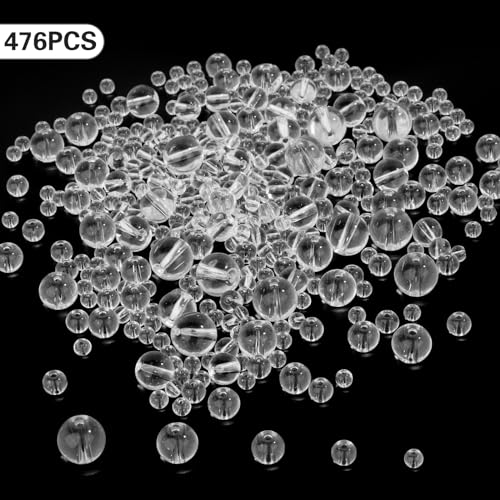 476PCS Clear Crystal Round Glass Beads for Jewelry Making, Transparent Glass Spacer Loose Beads for Crafts Bracelets Necklaces Charms Pendants Gifts Presents Friendship - color: Round Glass Beads: Transparent