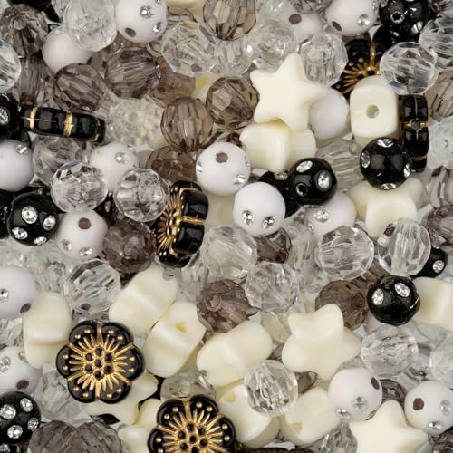 260pcs John Bead Black and White Assorted Star Plastic Beads for DIY Craft Jewelry Bracelet Necklace Making - color: Black & White