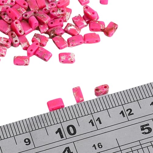 Beadia Rose Red Imperial Jasper Stone Tila Beads 5x2mm Rectangle 2-Hole Spacer Beads for DIY Bracelet Earring Making 15"/Strand - color: Imperial Jasper Rose Red, size: 5x2mm
