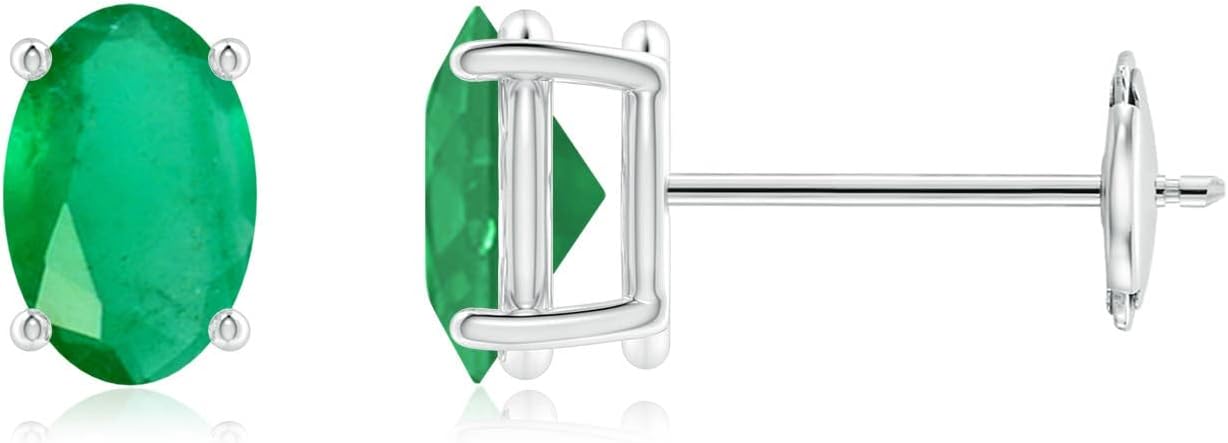 ANGARA Natural Emerald Earrings for Women | Oval Shape Emerald Classic Earrings in 14K Solid Gold/Platinum | May Birthday, Anniversary, Gemstone Jewellery Gift