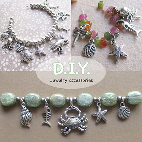Heather's cf Silver Sea Charms – Antique Pendants, Non-Tarnish, Lead-Free & Nickel-Free, Bulk Ocean Animal Charms for DIY Jewelry, Bracelets, Necklaces, Earrings, Beach Craft Supplies (Sea Animals) - color: Mixed Sea Charms - 100 Pc