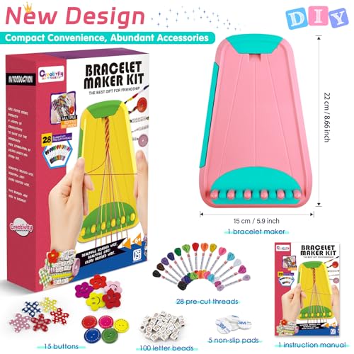 Friendship Bracelet Making Kit for Girls Ages 8-12, Kids Jewelry Making Kit with 28 Pre-Cut Threads and Letter Beads, Arts and Crafts for Kids, Birthday Easter Gifts for 6 7 8 9 10 11 12 Year Old - color: Pink/Cyan