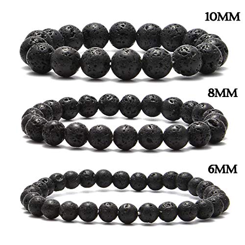 NCB 100pcs Genuine Gemstone Loose Beads 6mm Natural Stone Beads Round Real Energy Stones for DIY Jewelry Making Bracelet Necklace, Stretch Unisex (Black Volcanic Lava, 6mm 100Beads) - color: Black Volcanic Lava, size: 6mm 100beads