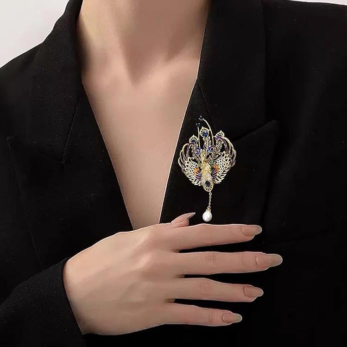 14K Gold Majestic Phoenix Brooch Embellished with Lustrous Pearls and Colorful Gemstones, Sophisticated Jewelry for Memorable Events, Must-Have Accessory for Elegant Women