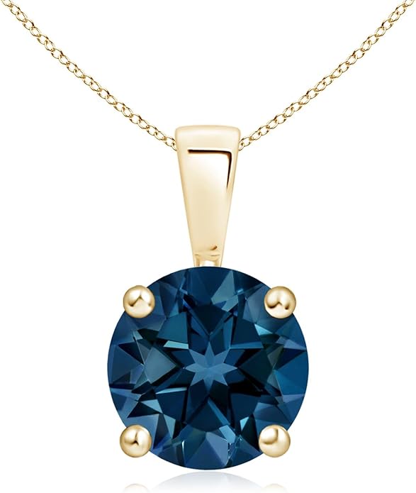 Angara Natural Blue Topaz Solitaire Pendant for Women | Classic Prong-Set Round Blue Topaz Pendant in 14K Solid Gold/Silver/Platinum With 18" Chain | December Birthday, Gemstone Jewelry Gift