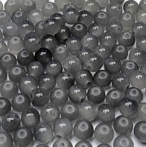 200PCS Glass Beads 8mm Glass Beads for Bracelets Necklaces Jewelry Making DIY Crafts (Dark Grey) - color: 4Dark Grey
