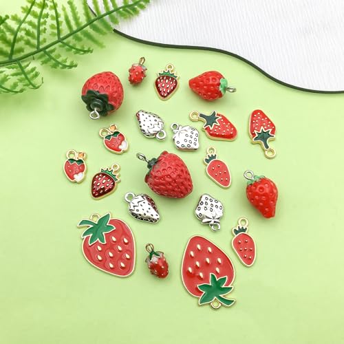 Sailanzi 40pcs Alloy enamel strawberry series Pendant Jewelry Making DIY Keychain Earrings Pendant Various Design Charms for Jewelry Making Bracelets Necklace (SN665) - color: SN665