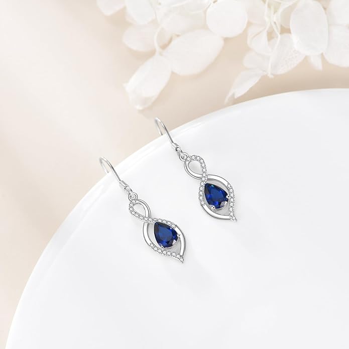 YFN Dangle Drop Earrings 925 Sterling Silver Dainty Infinity Gemstone Birthstone Jewelry Birthday Gifts for Her Women