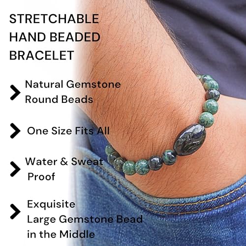 Black Obisidian Bracelets for Men 8" Inch Full Stretch Healing Crystal Bracelet, Beaded Charm Bracelet for Men Gifts Fathers Day Anniversary Birthday Gifts for Him - color: Jasper & Black Onyx Charm Bracelets