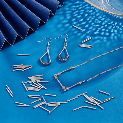 PH PandaHall 500pcs 15mm Long Stainless Steel Tube Beads Straight Tube Charms Metal Smooth Finding Beads for Jewelry Crafts Making Findings - size: 15mm long