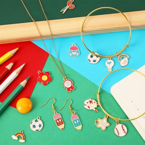 SANNIX 110Pcs Teacher Enamel Charms for Jewelry Making, Student Charms Cute Book Pencil Sports Pendants for DIY Necklace Bracelet Earring Craft Back To School Accessory - style: Back To School