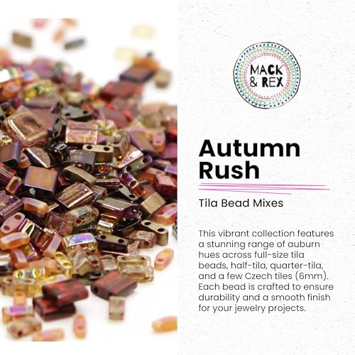 Mack and Rex Tila Bead Mixes (Autumn Rush) – Full-Size, Half-Tila, Quarter-Tila, and Czech Tiles – Variety Pack with 5mm Tila Beads & 6mm Czech Tiles – Ideal for Jewelry Making - color: Autumn Rush, size: 25 Gram Bag