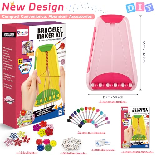 Friendship Bracelet Making Kit for Girls Ages 8-12, Kids Jewelry Making Kit with 28 Pre-Cut Threads and Letter Beads, Arts and Crafts for Kids, Birthday Easter Gifts for 6 7 8 9 10 11 12 Year Old - color: Pink/Red