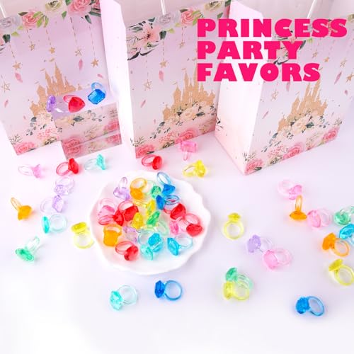 Niceup 150pcs Kids Plastic Gem Rings Bulk Toys Princess Party Favor Cupcake Topper Pinata Fillers Parade Throws Bulk Carnival Prizes Acrylic Gemstones Fake Jewel Treasure Toys Goodie Bag Fillers - style: Princess Ring (about 150pcs)
