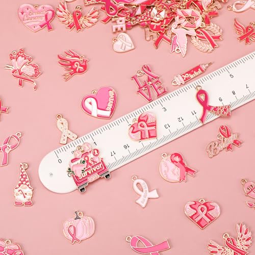 SANNIX 110Pcs Breast Cancer Charms, Pink Ribbon Charm for Jewelry Making, Breast Cancer Awareness Enamel Charm Pendants for Bracelets Necklaces Earrings Craft Making Accessories - style: Breast Cancer Charms