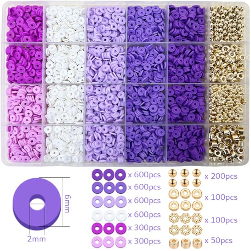 MIIIM Purple Clay Beads Kit for Bracelets Making, Heishi Beads, Clay Charms and Gold Spacer Beads for Jewelry Making, Friendship Bracelet Beads Kit for Crafts, Concert, Raves, Gifts - color: Purple