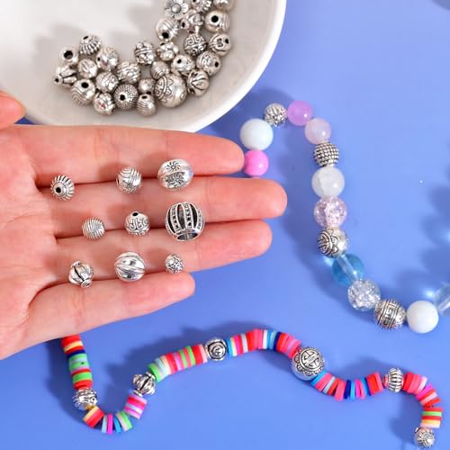 stino Metal Ball Spacer Beads for Jewelry Making, Silver Bracelet Earrings Necklace Findings & Supplies 512 (Ball (70pcs)) - color: Ball (70pcs)
